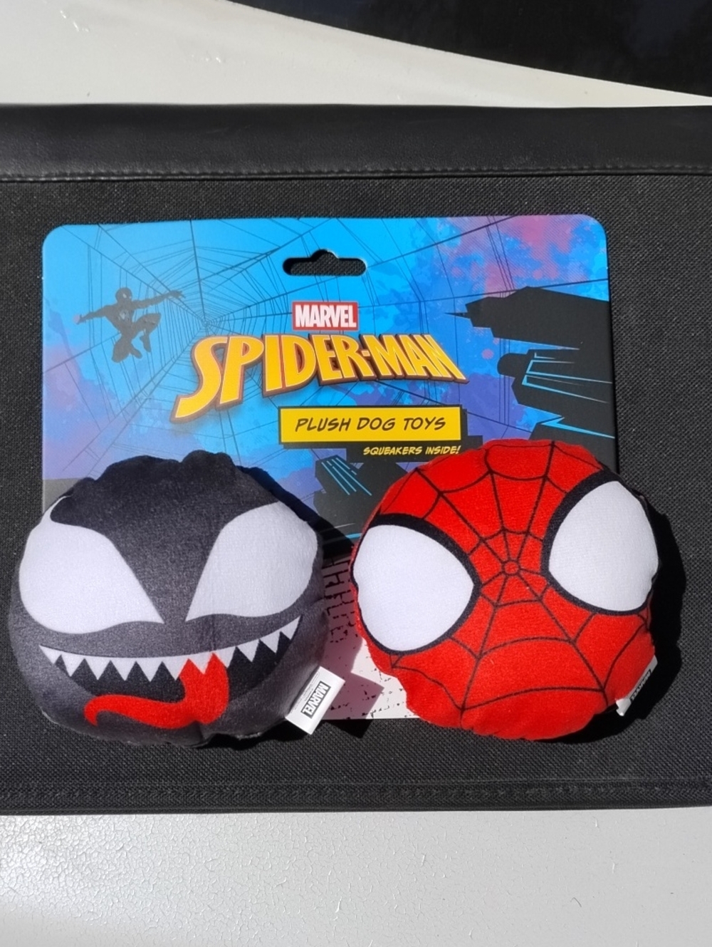 Marvel Spider-Man & Venom Plush Dog Toy Pair in Red, Black, White
